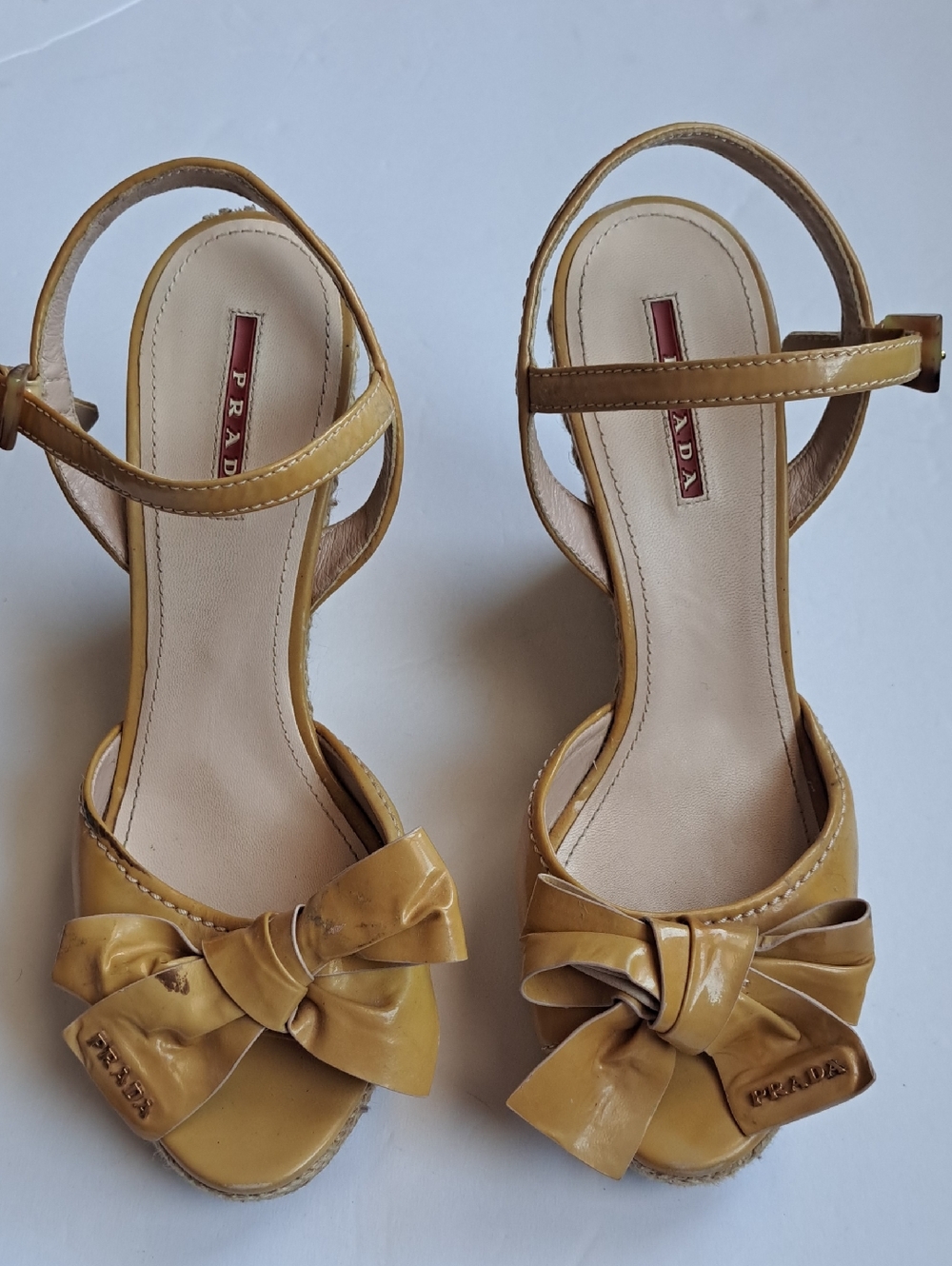Prada Mustard Yellow Bow Leather Sandals